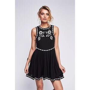 Free People Birds of a Feather Black Floral Embroidered Fit & Flare Mini Dress 4